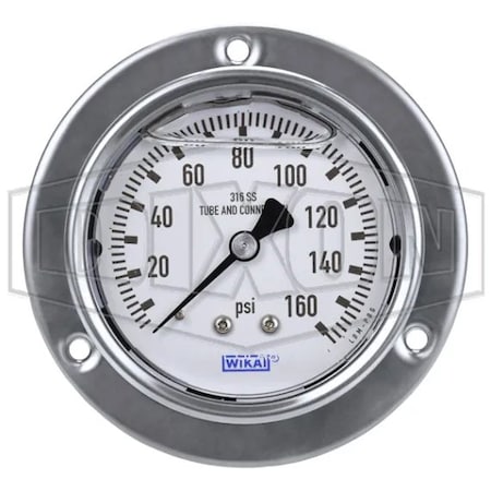 Dixon Panel Builder Gauge, 0 to 160 psi, 1/4 in Connection, 2-1/2 in Dial, +/- 2-1-2 %, Glycerin Liquid Fi PBLSS160
