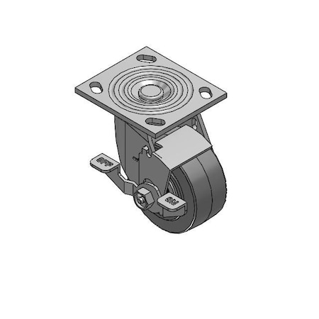 Colson 4 Series Swivel Plate Caster Rubber Top Lock Brake 4" Dia. 400 Lb. 4.04109.459 BRK7