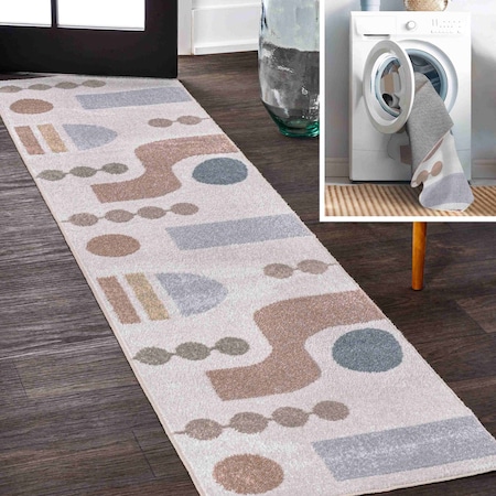 Jonathan Y Riley Abstract Coastal Contemporary Machine-Washable Cream/Multi 2 ft. x 8 ft. Runner Rug WSH308A-28