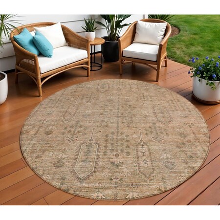 Homeroots 8' Terra Cotta And Copper Round Southwestern Washable Indoor Outdoor Area Rug 587100