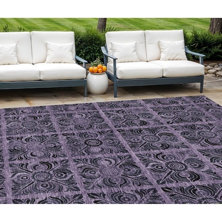 Homeroots 10' X 14' Purple Plum And Charcoal Medallion Washable Indoor Outdoor Area Rug 589313