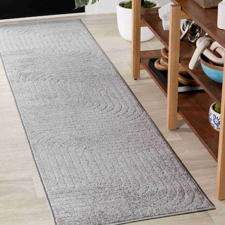 Jonathan Y Odense High-Low Minimalist Angle Geometric Gray/Ivory 2 ft. x 8 ft. Indoor/Outdoor Runner Rug SCN101B-28