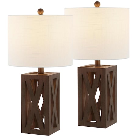 Jonathan Y Stewart 21.5" Farmhouse Wood LED Table Lamp, Brown, 2PK JYL1062A-SET2