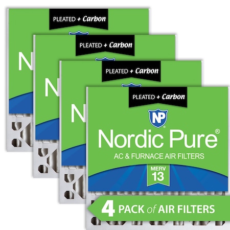 Nordic Pure 20x20x5 Plus Carbon Pleated Air Filter, High Capacity, MERV 13, 4 PK 20x20x5HM13+C-4
