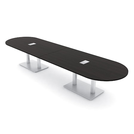 Skutchi Designs Racetrack Conference Table With Power Unit, 48 in W, 168 in L, Black HAR-RAC-48X168-DOU-U999ST19-ESIL