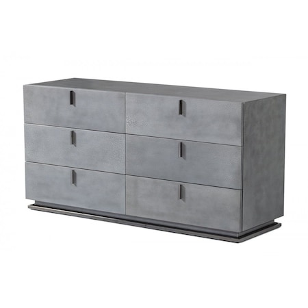 Homeroots 59" Gunmetal Grey Crackle Finish Six Drawer Double Dresser 490819