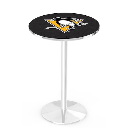 Holland Bar Stool Co 42" Chrome Pittsburgh Penguins Pub Table, 36" dia. Top L214C4236PitPen