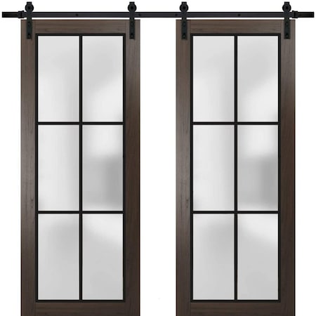 Sartodoors Sturdy Double Barn Door with Frosted Glass Planum 2122 72x80 (2* 36x80) Solid Core Modern Interior PLANUM2122DB-CA-72 x 80 (2* 36x80)