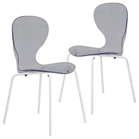 Leisuremod Modern Oyster Transparent Side Dining Side Chair with White Base in Black, 2PK OCW-17TBL2