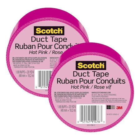 Scotch Duct Tape for Artists, 1.88 in x 20 yd (48 mm x 18.2 m), Pink, 2PK 920-PNK-C