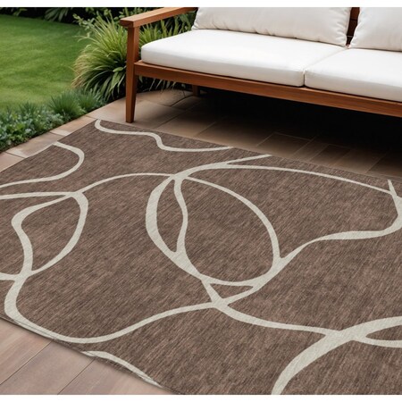 Homeroots 9' X 12' Brown And Beige Abstract Washable Indoor Outdoor Area Rug 597467