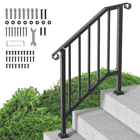 Vevor 2-3 Step Handrails for Outdoor for Seniors Porch Deck Black Retro Arch BP-23