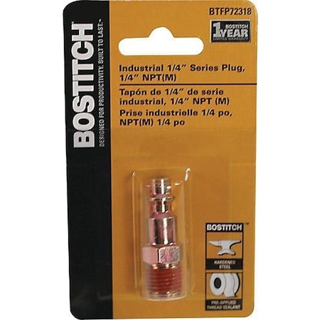 Bostitch Hose Plug, 1/4 in, NPT Male, Steel, Plated BTFP72318