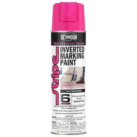 Seymour Of Sycamore 6-Series Water-Based Inverted Ground Marking Spray Paint, 17oz, Fluorescent Hot Pink Stripe 20-679