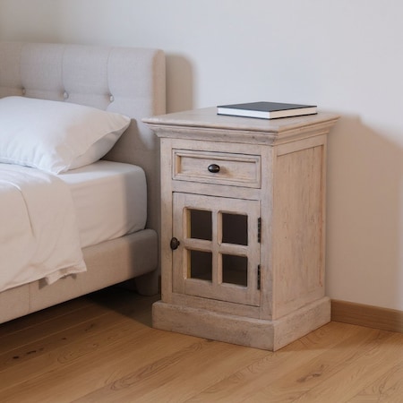 Homeroots 24" Gray Solid Wood And Glass Distressed Two Drawer Nightstand 651592