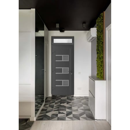 Vdomdoors Front Exterior Prehung Metal-Plastic Door, Manux 8933 Antracite Grey, Top Sidelite Transom, Office MANUX8933EXD-ANT-W32xH80+14-RH
