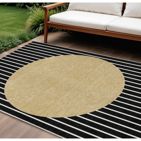 Homeroots 10' X 14' Black And Beige Striped Washable Indoor Outdoor Area Rug 597150