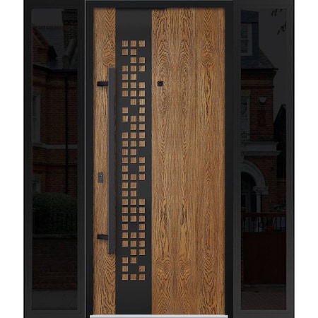 Vdomdoors Steel Door Deux 6678 Natural Oak 2 Sidelight Exterior Windows Sidelites/ Entry Door Painted W16+36+ DEUX6678EXD-OAK-W16+36+16 x H80-RH-I