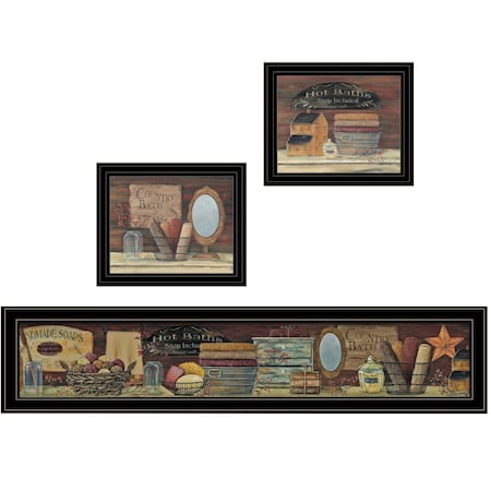 Homeroots Set Of Three COUNTRY BATH II 10 Black Framed Print Bathroom Wall Art, 3PK 405637