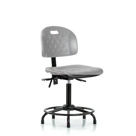 Blue Ridge Ergonomics Poly Chair with Round Tube Base-Medium Bench Height with Seat Tilt & Stationary Glides in Gray Poly HPMBCH-RT-T1-A0-RG-GRY