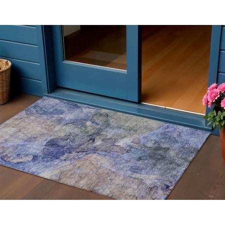 Homeroots 3' X 5' Navy Blue And Beige Abstract Washable Indoor Outdoor Area Rug 581755