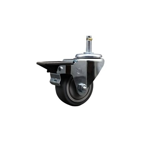 Service Caster 3'' Thermo Rubber Wheel Swivel 7/16'' Grip Ring Stem Caster with Brake SCC-GR20S314-TPRB-PLB-716138