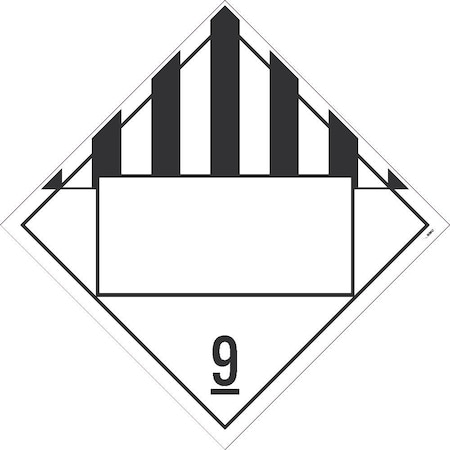 Nmc Dot Placard Sign, 9 Dangerous Goods, Blank, Material: Pressure Sensitive Removable Vinyl .0045 DL67BPR