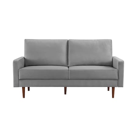 Homeroots 69" Gray Velvet Sofa With Dark Brown Legs 543715