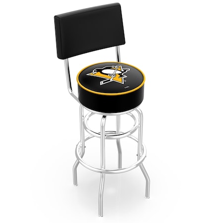 Holland Bar Stool Co 25" Chrome 2-Ring Pittsburgh Penguins Swivel Bar Stool, Back L7C425PitPen