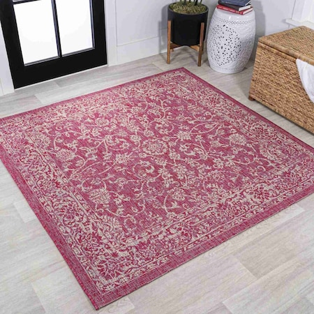 Jonathan Y Tela Bohemian Textured Weave Floral Fuchsia/Light Gray 5 ft Square Indoor/Outdoor Area Rug SMB100G-5SQ