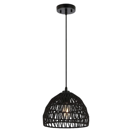 Jonathan Y Campana 10.25" 1-Light Bohemian Modern Woven Rope/Iron LED Pendant, Black JYL6513B