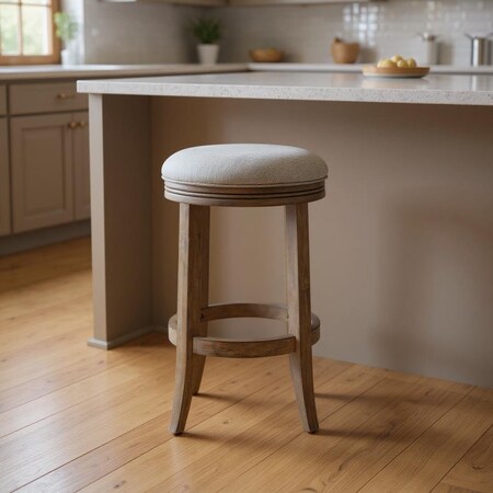 Homeroots 26" Gray and Cool Gray Fabric and Solid Wood Backless Counter Height Swivel Bar Chair 632410