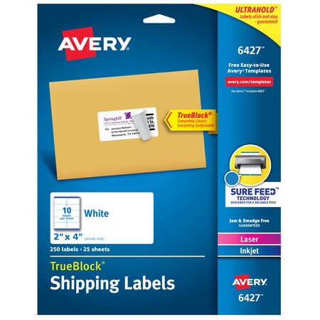 Avery TrueBlock Shipping Labels, Sure F, PK250 6427