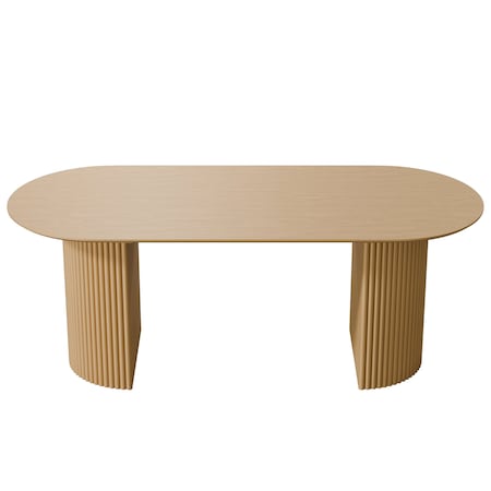 Homeroots 79" Brown Solid Wood Double Pedestal Base Oval Dining Table 720462