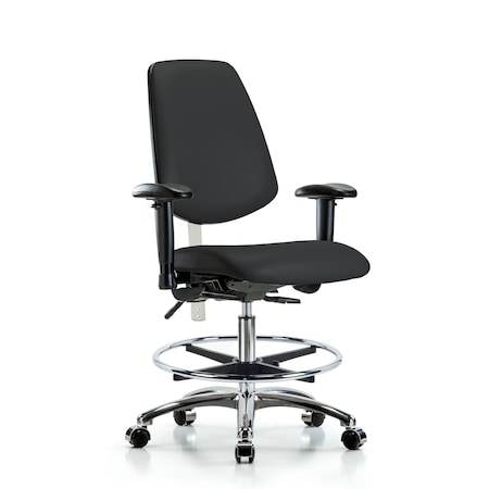 Blue Ridge Ergonomics Clean Room Chair Vin Med Ben Chair, Med, Bk, Blk, CL100, Adjustable Arms, 22" to 29" Height, Vinyl BR-NCR-VMBCH-MB-CR-T1-A1-CF-CC-8540