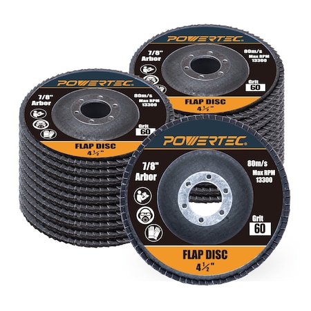Powertec 4-1/2 in. Zirconia Flap Discs - 60 Grits for Angle Grinder, 20PK 11102-P2N