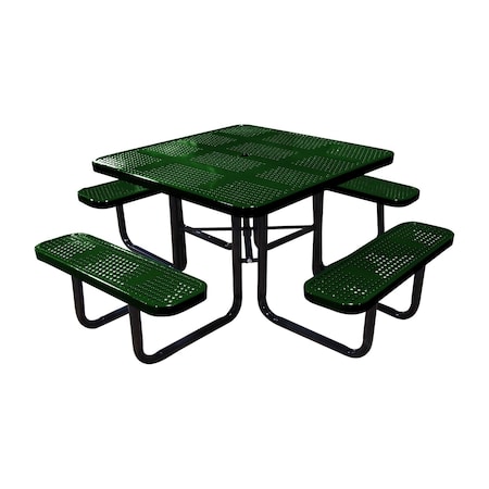 Leisure Craft 46" Square Picnic Table, Perforated Metal, Portable, Black Green T46SQP-PERF-BLACK GREEN