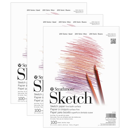 Strathmore 200 Series Sketch Pad, Tape Binding, 100 Sheet, 9x12 inch, 3PK P25-509-1