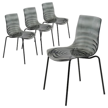 Leisuremod Astor Plastic Dining Chair with Black Steel Base in Transparent Blue, 4PK ACBL-20TBU4