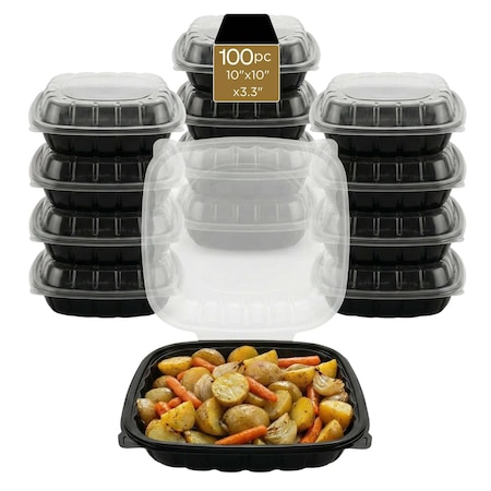 Eco Harmony Products Food Storage Container, Hinged, Vented Lid, Plastic, 10" x10", 100PK 804618
