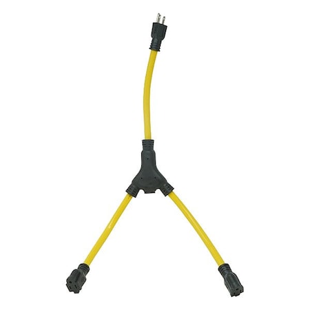 Southwire Cord Adapter, 2 ft, Yellow, 2 Outlet 90188802
