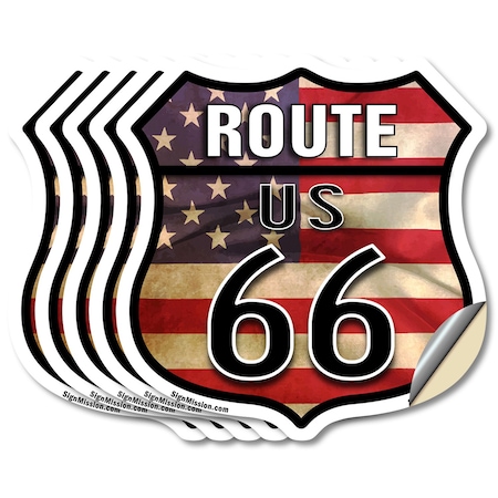 Signmission Route Us 66 Flag, 4 inch X 4 inch, Vinyl Decal, 5PK SHI-D-5PACK-4-483