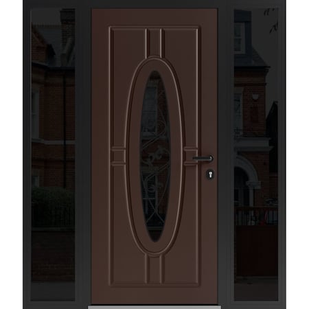 Vdomdoors Front Exterior Prehung Steel Door Ronex1277 Brown 2 Sidelight Exterior Windows Sidelites Entry RONEX1277EXD-BRW-W16+36+16xH80-LH-I