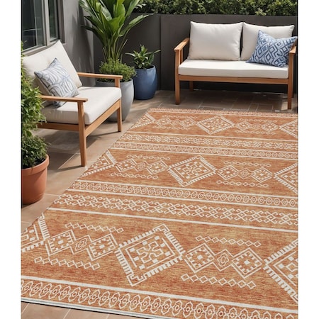Homeroots 5' X 8' Copper And Ivory Southwestern Washable Indoor Outdoor Area Rug 593661