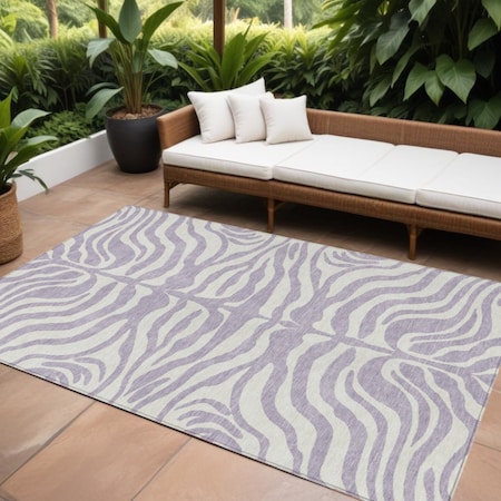 Homeroots 10' X 14' Lavender And Ivory Animal Print Washable Indoor Outdoor Area Rug 600629