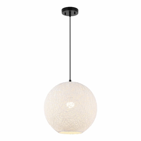 Jonathan Y Lacey 16" 1-Light Bohemian Minimalist Adjustable Rattan-Style Woven Rope Globe Basket LED Pendant, Wh JYL1135A
