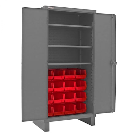 Durham Mfg Cabinet, 3 Shelves, 16 Red Bins 3702-16-3S-1795