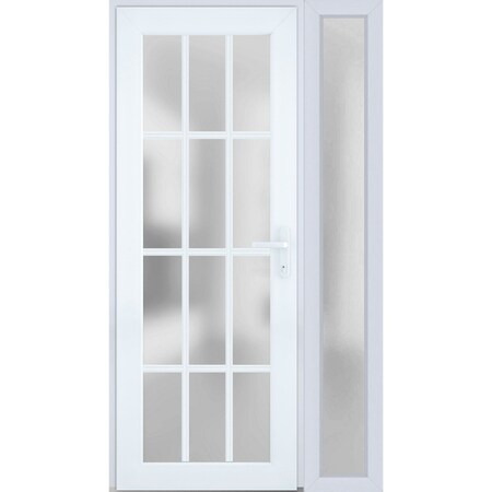 Vdomdoors Front Exterior Prehung FiberGlass Door Frosted Glass / Manux 8312 White Silk / Sidelight Exterior W MANUX8312EXD-WS-W36+14 x H80-LH