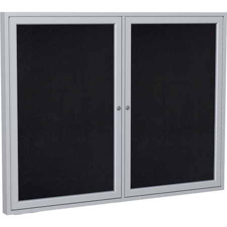 Ghent Enclosed Bulletin Board, 2 Door, 60"W x 36"H, Black Recycled Rubber/Silver Frame PA23660TR-BK
