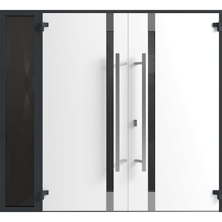 Vdomdoors Front Exterior Prehung Aluminum Double Doors Ronex1011 Grey 1 Sidelight Mirrored Clear Glass Entry RONEX1011DEXD-GRE-W72+12xH80-LH-I